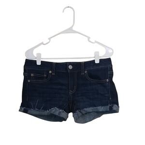 American Eagle Dark Wash Denim Rolled Cuff Frayed Hem Jean Shorts Summer Size 6